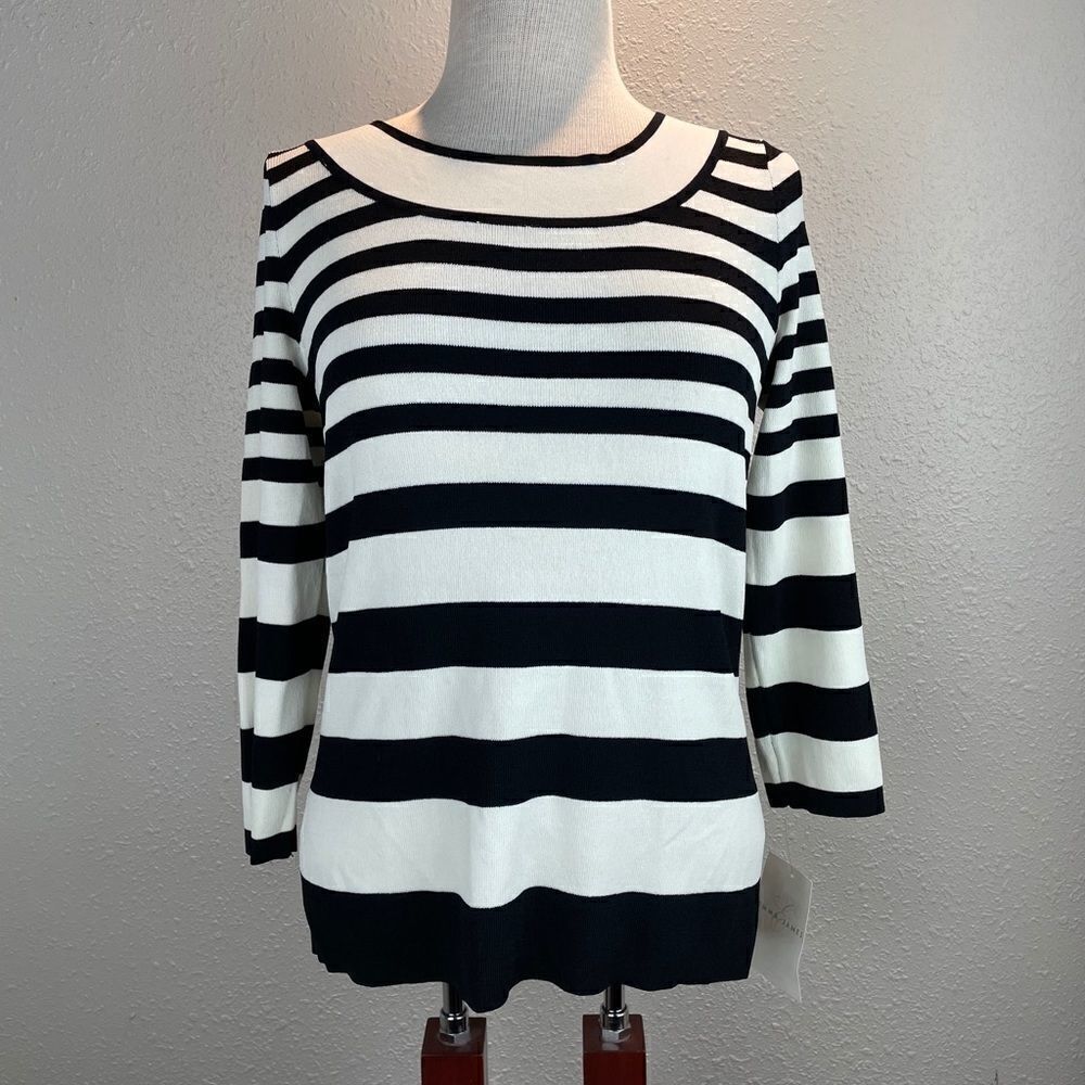 NWT Emma James Black & White Striped Top Size M